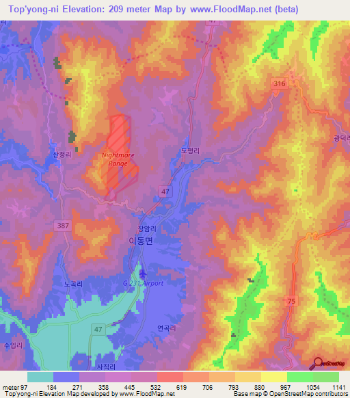 Top'yong-ni,South Korea Elevation Map