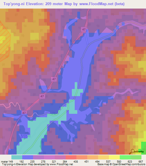 Top'yong-ni,South Korea Elevation Map