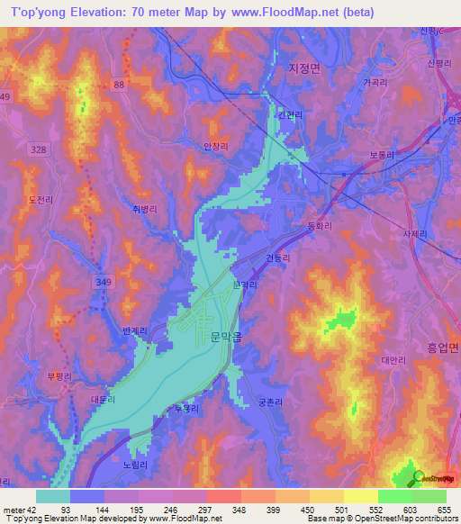 T'op'yong,South Korea Elevation Map