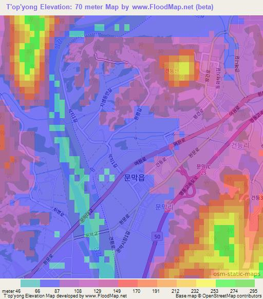 T'op'yong,South Korea Elevation Map