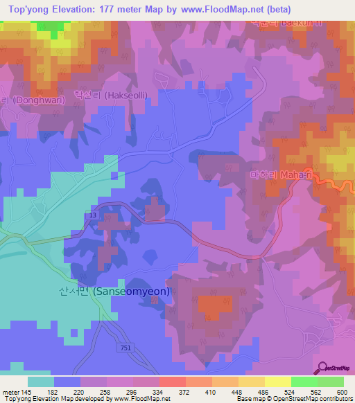 Top'yong,South Korea Elevation Map