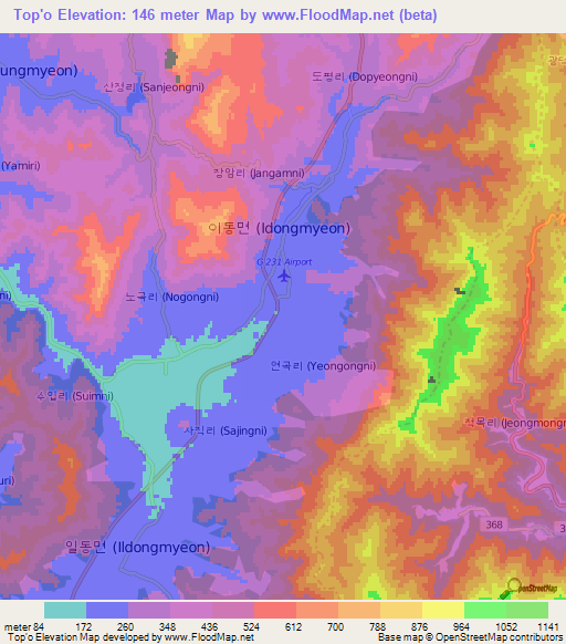 Top'o,South Korea Elevation Map