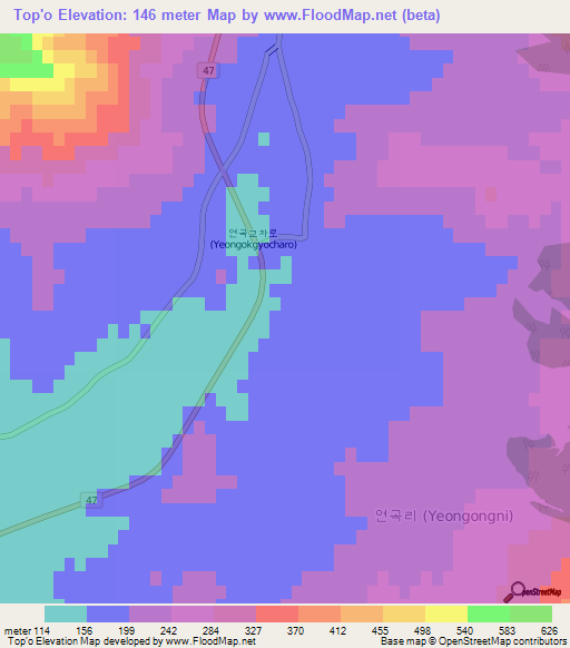 Top'o,South Korea Elevation Map