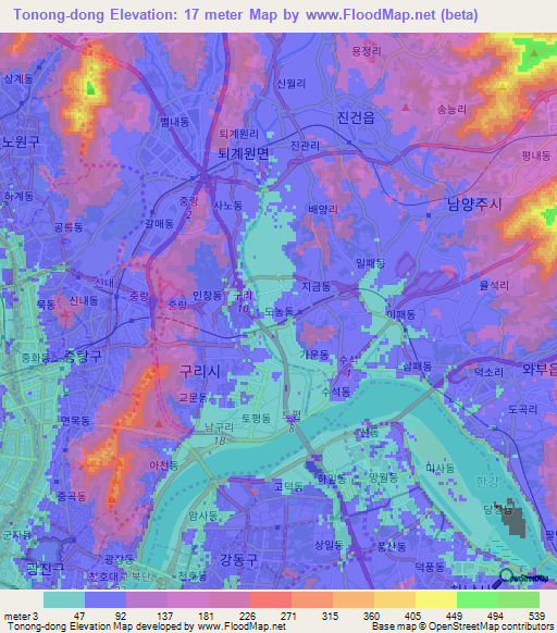 Tonong-dong,South Korea Elevation Map