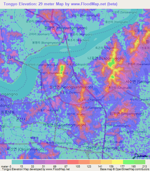 Tongyo,South Korea Elevation Map