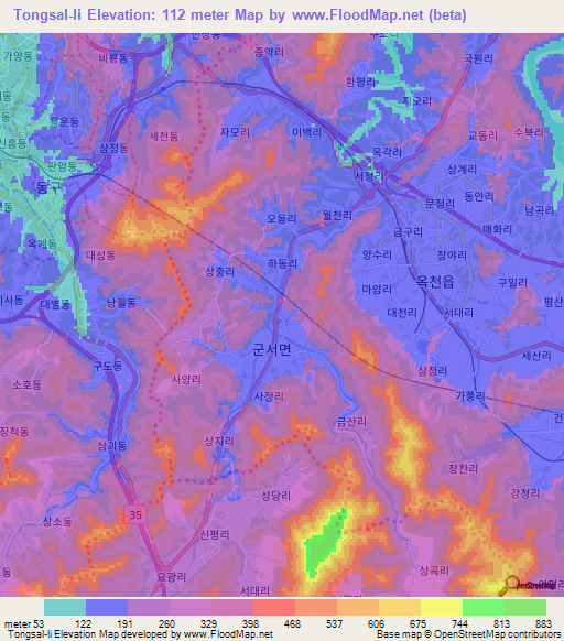 Tongsal-li,South Korea Elevation Map