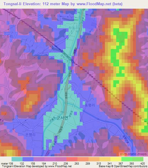 Tongsal-li,South Korea Elevation Map