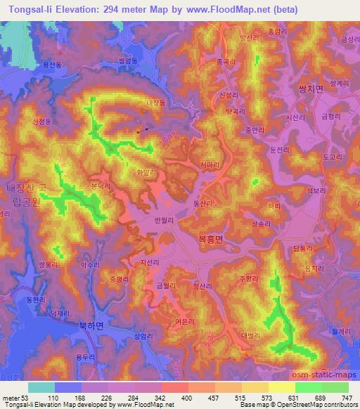 Tongsal-li,South Korea Elevation Map