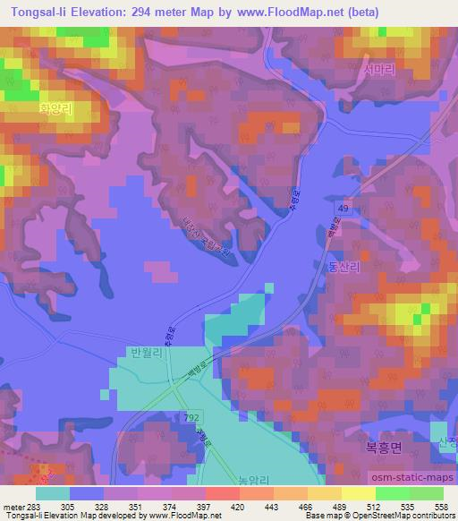 Tongsal-li,South Korea Elevation Map