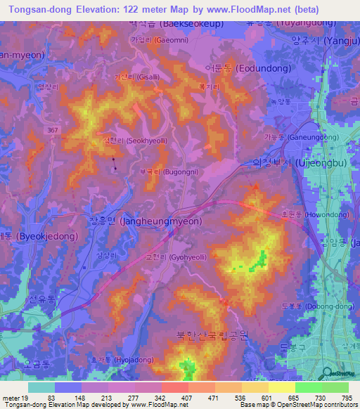 Tongsan-dong,South Korea Elevation Map