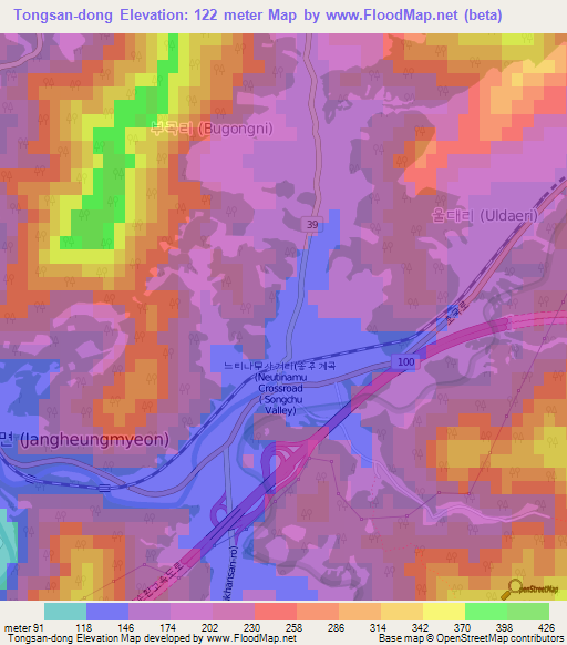 Tongsan-dong,South Korea Elevation Map