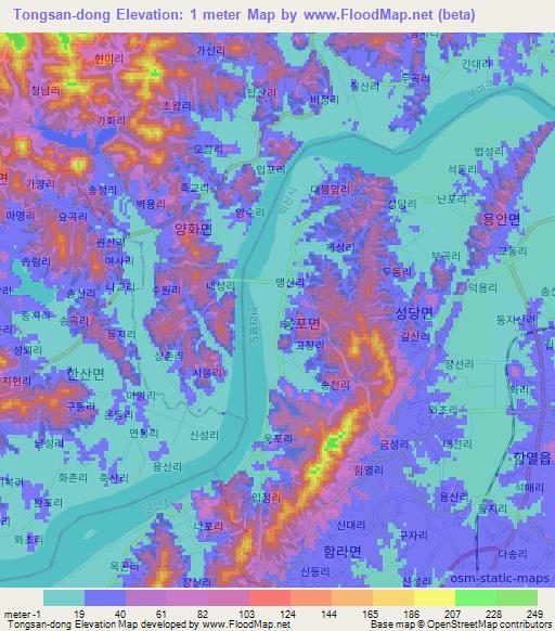 Tongsan-dong,South Korea Elevation Map