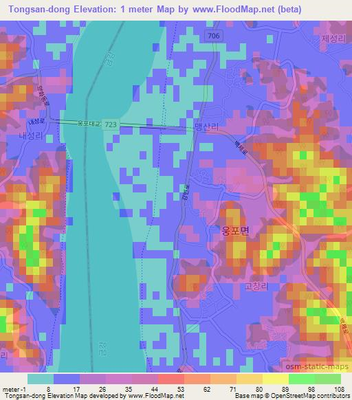 Tongsan-dong,South Korea Elevation Map