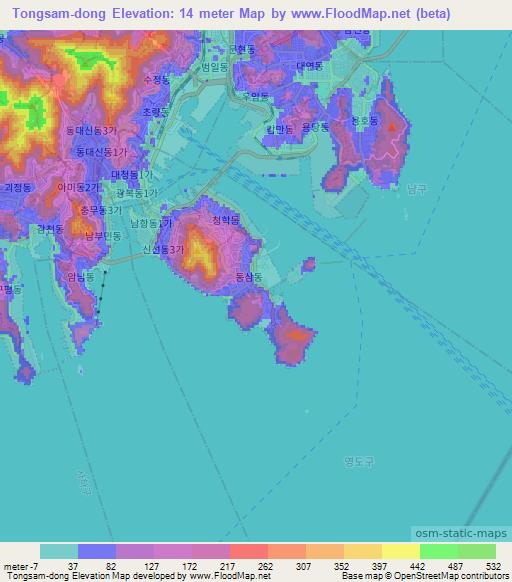 Tongsam-dong,South Korea Elevation Map