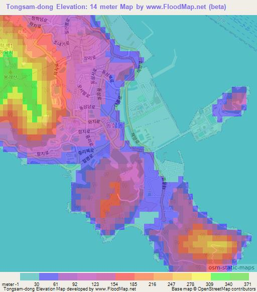 Tongsam-dong,South Korea Elevation Map