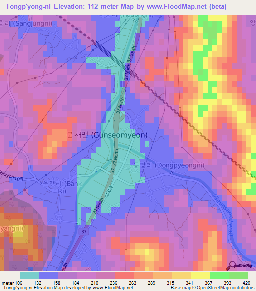 Tongp'yong-ni,South Korea Elevation Map