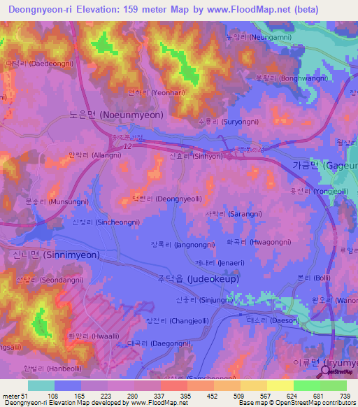 Deongnyeon-ri,South Korea Elevation Map