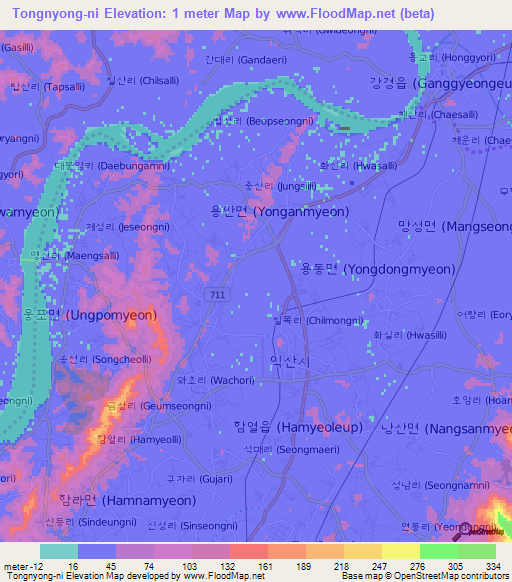 Tongnyong-ni,South Korea Elevation Map