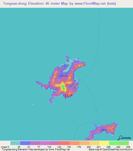 Tongnae-dong,South Korea Elevation Map