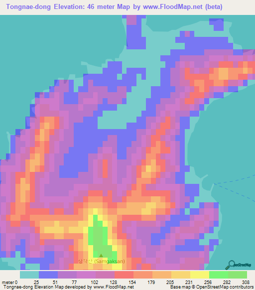 Tongnae-dong,South Korea Elevation Map