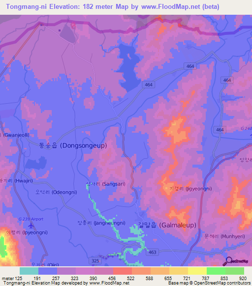 Tongmang-ni,South Korea Elevation Map