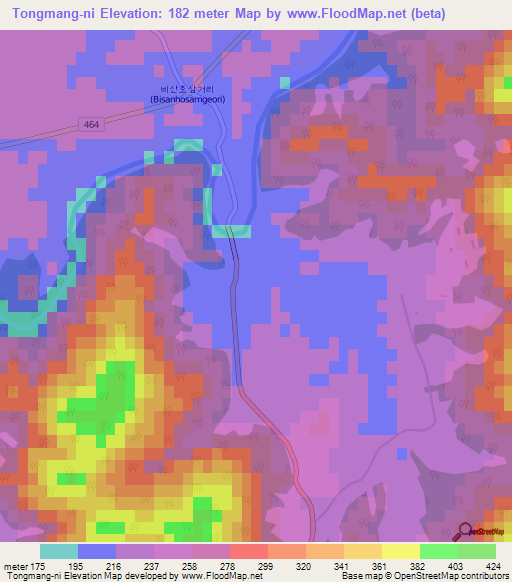 Tongmang-ni,South Korea Elevation Map