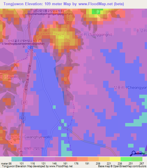 Tongjuwon,South Korea Elevation Map