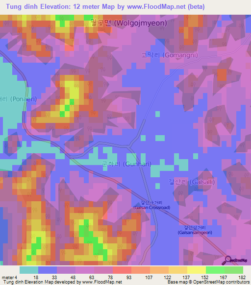 Tung dinh,South Korea Elevation Map