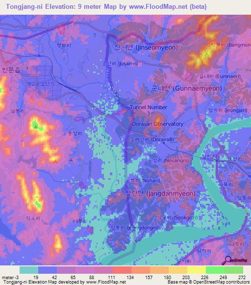 Tongjang-ni,South Korea Elevation Map