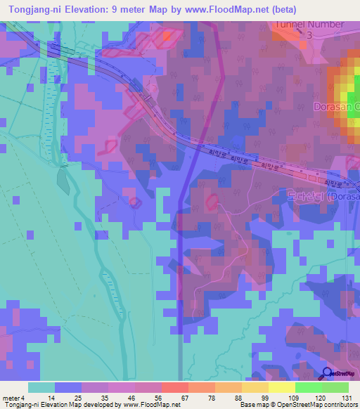 Tongjang-ni,South Korea Elevation Map