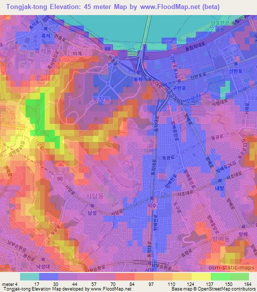 Tongjak-tong,South Korea Elevation Map