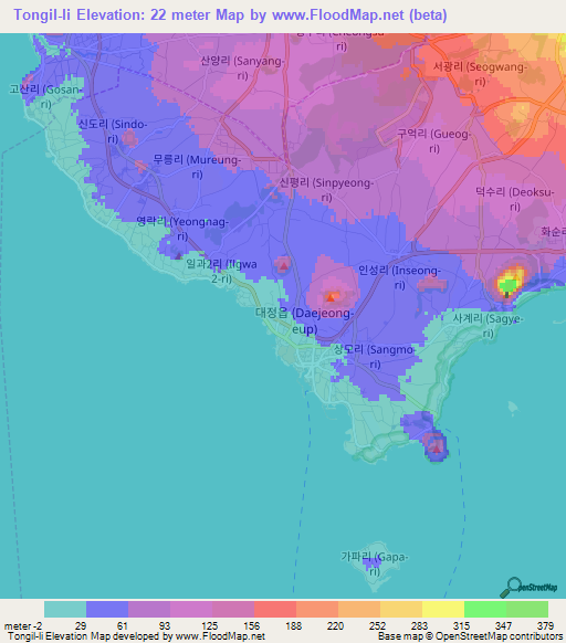 Tongil-li,South Korea Elevation Map