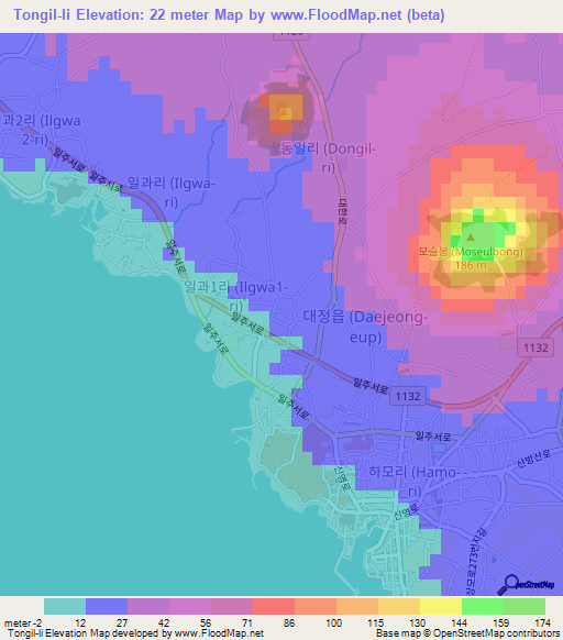 Tongil-li,South Korea Elevation Map