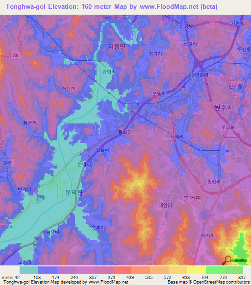 Tonghwa-gol,South Korea Elevation Map