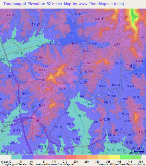 Tonghang-ni,South Korea Elevation Map