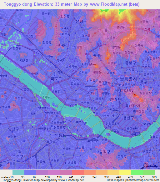 Tonggyo-dong,South Korea Elevation Map