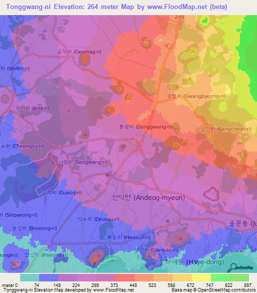 Tonggwang-ni,South Korea Elevation Map