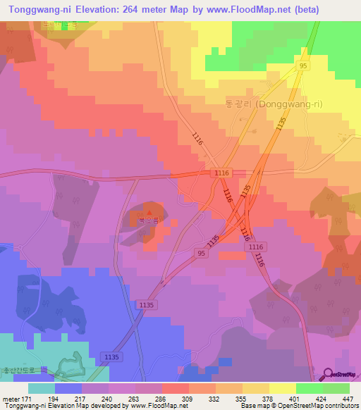 Tonggwang-ni,South Korea Elevation Map