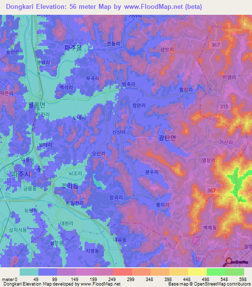 Dongkari,South Korea Elevation Map