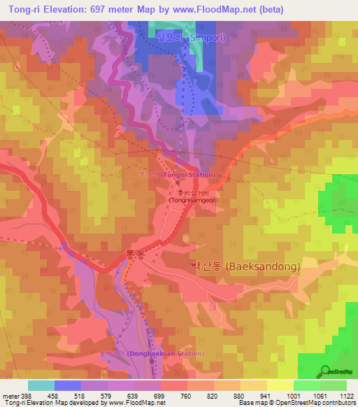 Tong-ri,South Korea Elevation Map