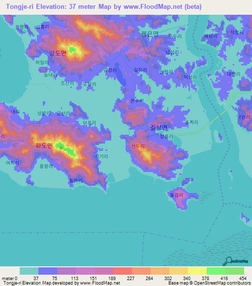 Tongje-ri,South Korea Elevation Map