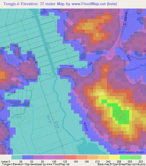 Tongje-ri,South Korea Elevation Map