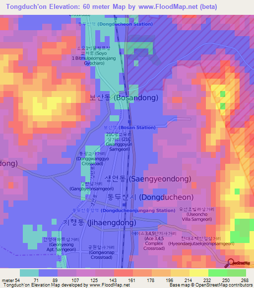 Tongduch'on,South Korea Elevation Map