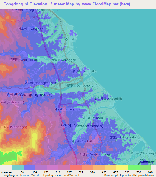 Tongdong-ni,South Korea Elevation Map