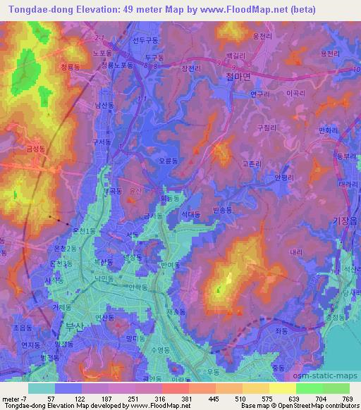 Tongdae-dong,South Korea Elevation Map