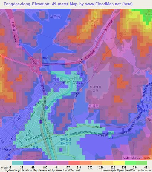 Tongdae-dong,South Korea Elevation Map