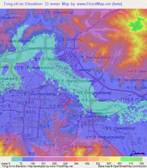 Tong-ch'on,South Korea Elevation Map