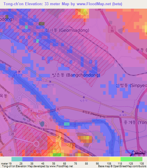 Tong-ch'on,South Korea Elevation Map