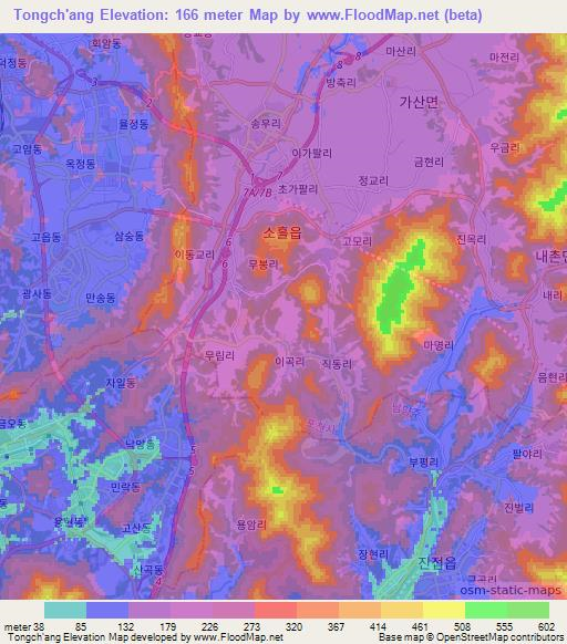 Tongch'ang,South Korea Elevation Map