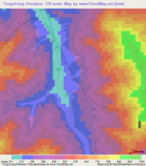 Tongch'ang,South Korea Elevation Map